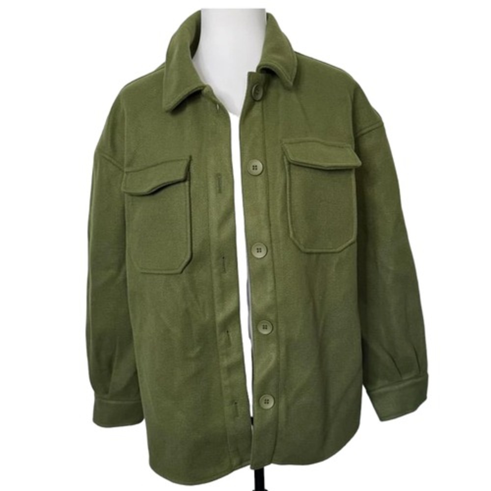 Avec‎ Les Filles Olive Green Button Front Utility Shirt Jacket Women's Size M
